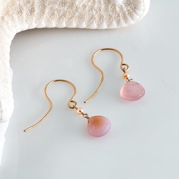 Pink Chalcedony & Pearl Earrings, 14K Gold Filled Gemstone Earrings - Picture 10 of 13